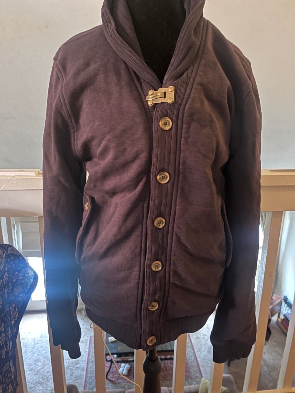 J.Lindeberg women's cotton knit-front jacket, early 2000s, navy/plum